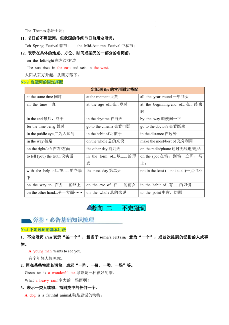 第02讲冠词（讲义）-2024年高考英语一轮复习讲练测（新教材新高考）（解析版）_03高考英语_新高考复习资料_2024年新高考资料_一轮复习资料_第一部分语法