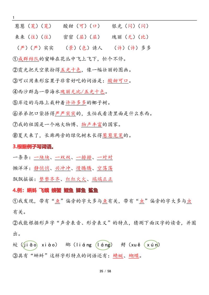 三上语文1-8单元考点梳理（习题版有答案）1_小学1-6年级常用的上册资源汇总_三年级上册资料(1)