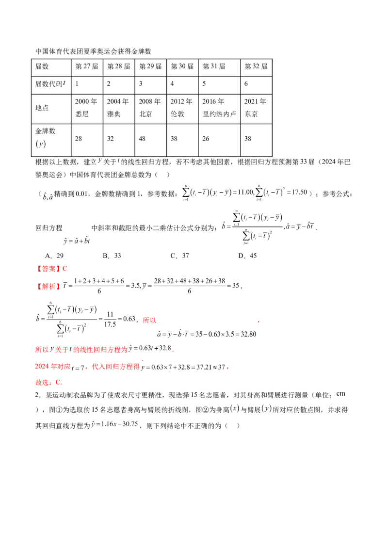 第02讲成对数据的统计分析（五大题型）（练习）（解析版）_2025年新高考资料_一轮复习_2025年高考数学一轮复习讲练测（新教材新高考，含2024高考真题）