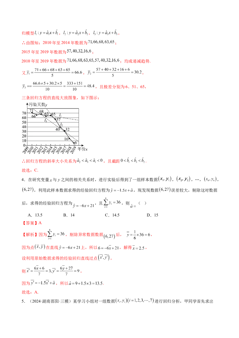 第02讲成对数据的统计分析（五大题型）（练习）（解析版）_2025年新高考资料_一轮复习_2025年高考数学一轮复习讲练测（新教材新高考，含2024高考真题）
