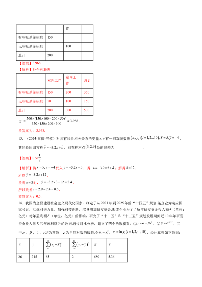 第02讲成对数据的统计分析（五大题型）（练习）（解析版）_2025年新高考资料_一轮复习_2025年高考数学一轮复习讲练测（新教材新高考，含2024高考真题）