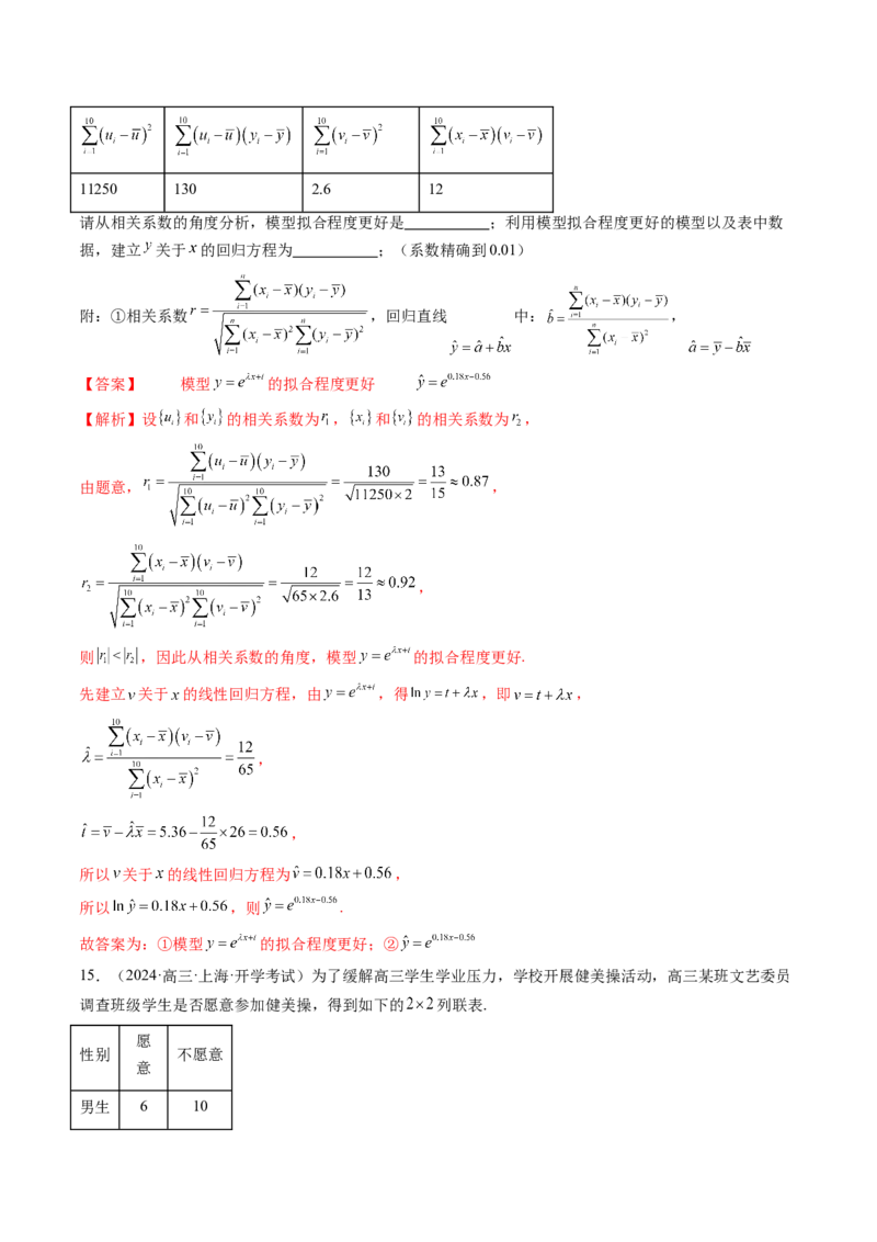 第02讲成对数据的统计分析（五大题型）（练习）（解析版）_2025年新高考资料_一轮复习_2025年高考数学一轮复习讲练测（新教材新高考，含2024高考真题）