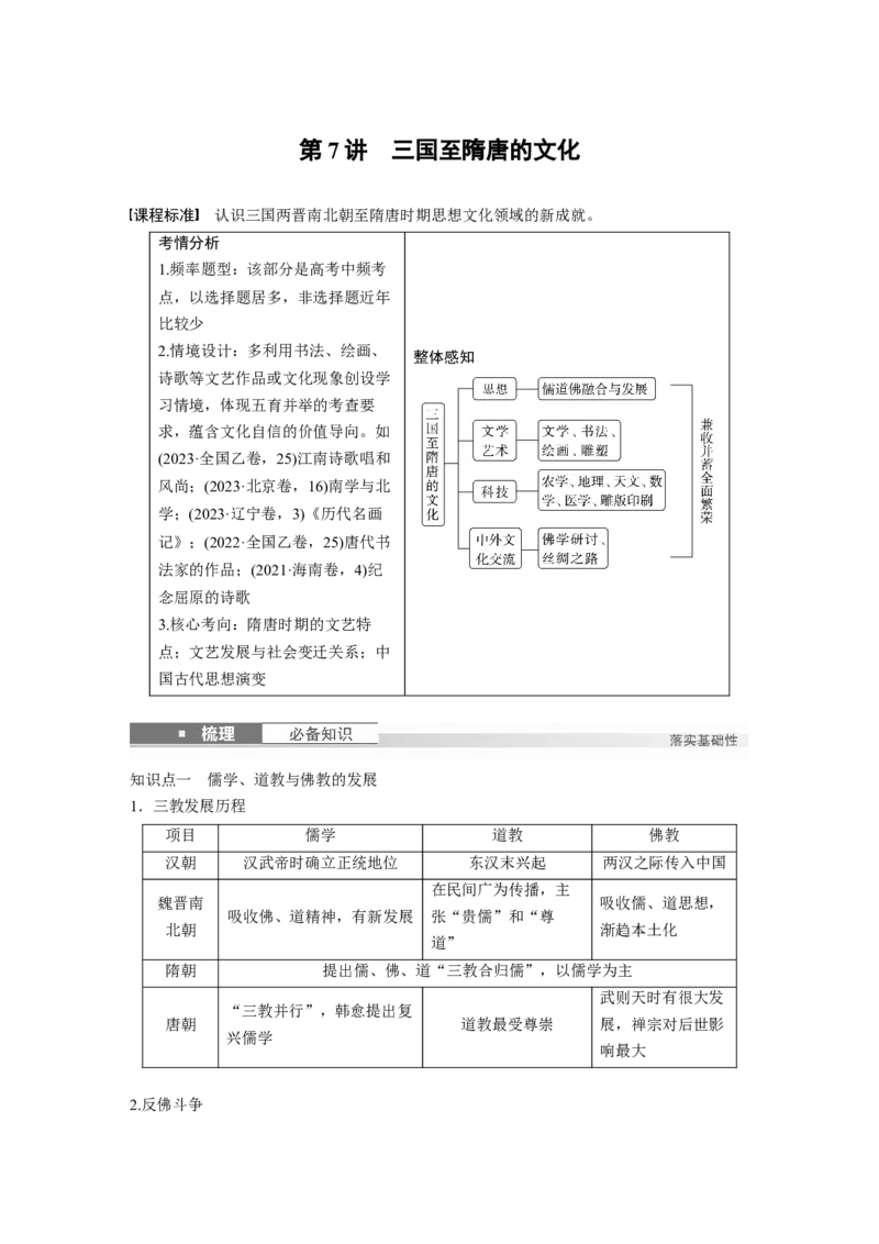 板块一　第三单元　第7讲　三国至隋唐的文化_07高考历史_2025年新高考资料_一轮复习_2025高考大一轮复习讲义+课件精准备考2025年新高三历史一轮复习备课课件（完结）_406