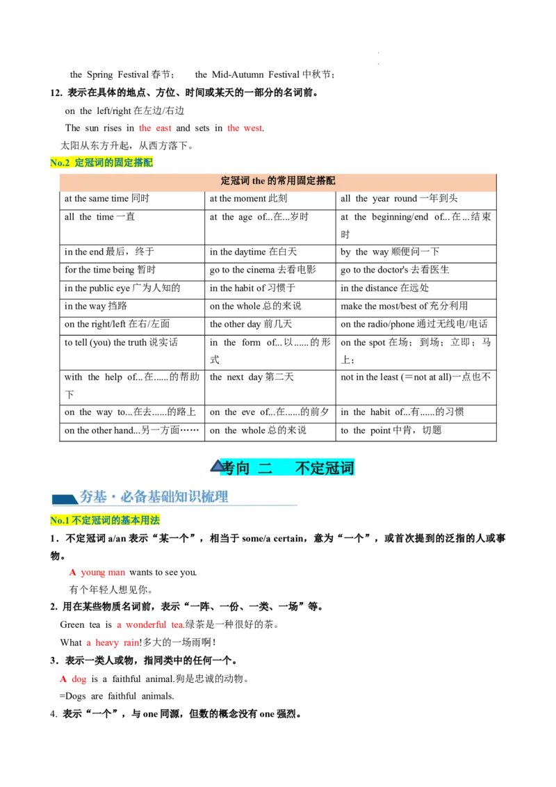 第02讲冠词（讲义）-2024年高考英语一轮复习讲练测（新教材新高考）（原卷版）_03高考英语_新高考复习资料_2024年新高考资料_一轮复习资料_第一部分语法