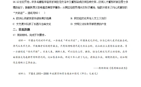 湖南省长沙市明达中学2022-2023学年高三上学期12月月考历史试题（原卷版）_07高考历史_历史高考模拟题_新高考_2023年_湖南省长沙市明达中学2022-2023学年高三上学期12月月考历史试题