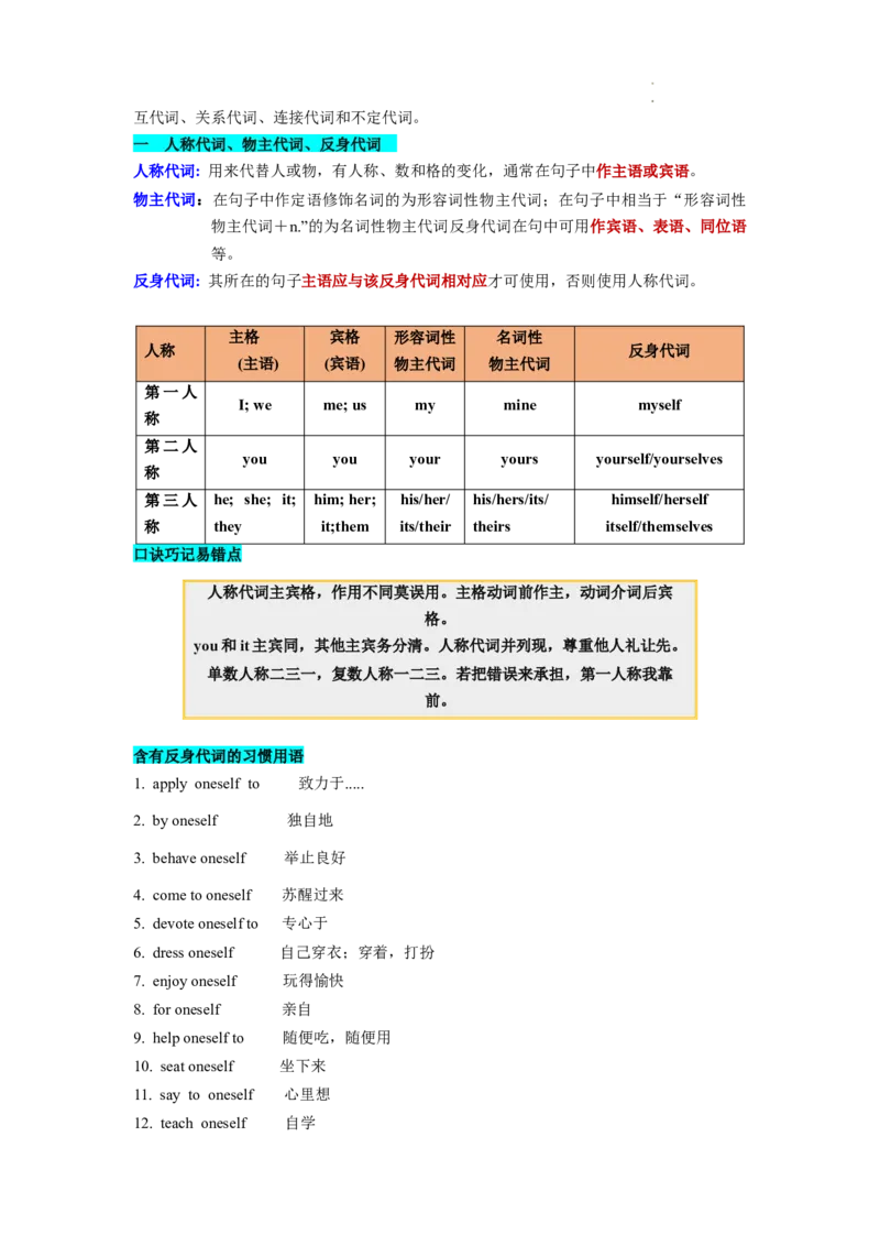 第04讲代词（讲义）-2024年高考英语一轮复习讲练测（新教材新高考）（解析版）_03高考英语_新高考复习资料_2024年新高考资料_一轮复习资料_第一部分语法