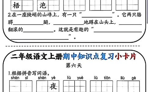二年级语文上册期中知识点复习小卡片(1)_小学1-6年级常用的上册资源汇总_二年级上册资料(1)