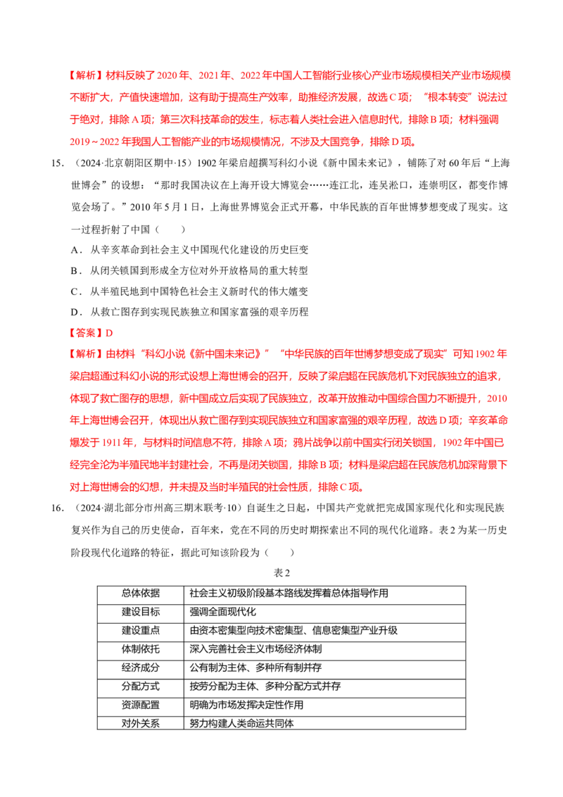 热点话题02中国式现代化（解析版）_07高考历史_2024年新高考资料_3.2024专项复习_2024年高考历史热点&middot;重点&middot;难点专练（新高考专用）