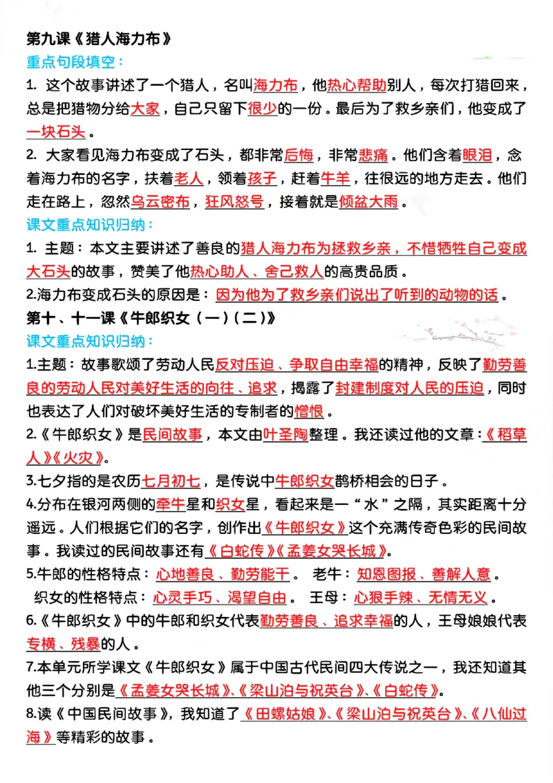 五年级上册语文期中复习高频考点汇总_小学1-6年级常用的上册资源汇总_五年级上册资料(1)