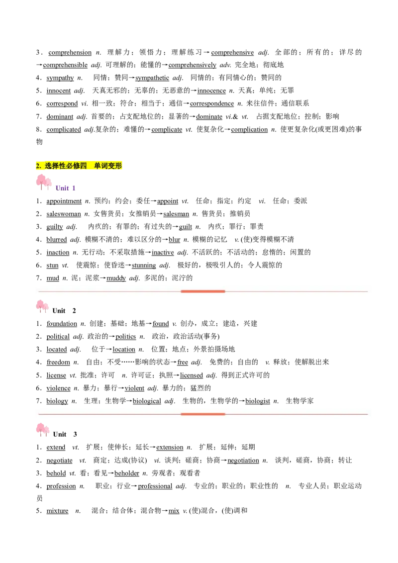 第03讲单词+短语（选择性必修三~选择性必修四）重点易考单词变形+词义辨析（讲义）（原卷版）_03高考英语_新高考复习资料_2025年新高考复习_词汇