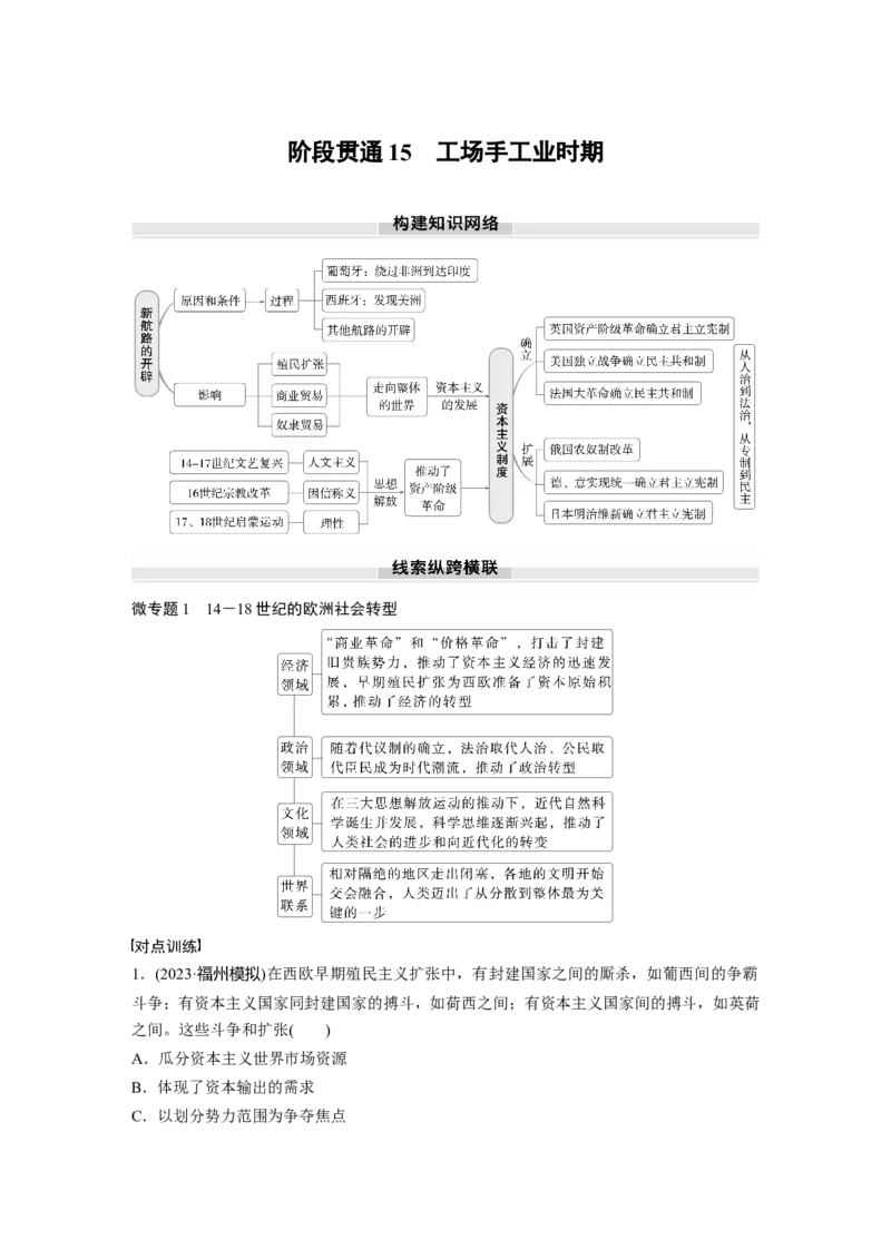 板块四　第十五单元　阶段贯通15　工场手工业时期_07高考历史_2025年新高考资料_一轮复习_2025高考大一轮复习讲义+课件精准备考2025年新高三历史一轮复习备课课件（完结）_897