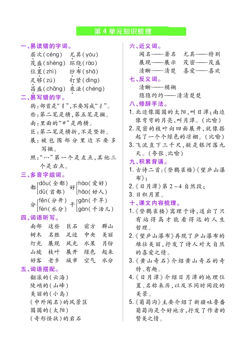 二年级上册单元知识梳理(1)(1)_小学1-6年级常用的上册资源汇总_二年级上册资料(1)