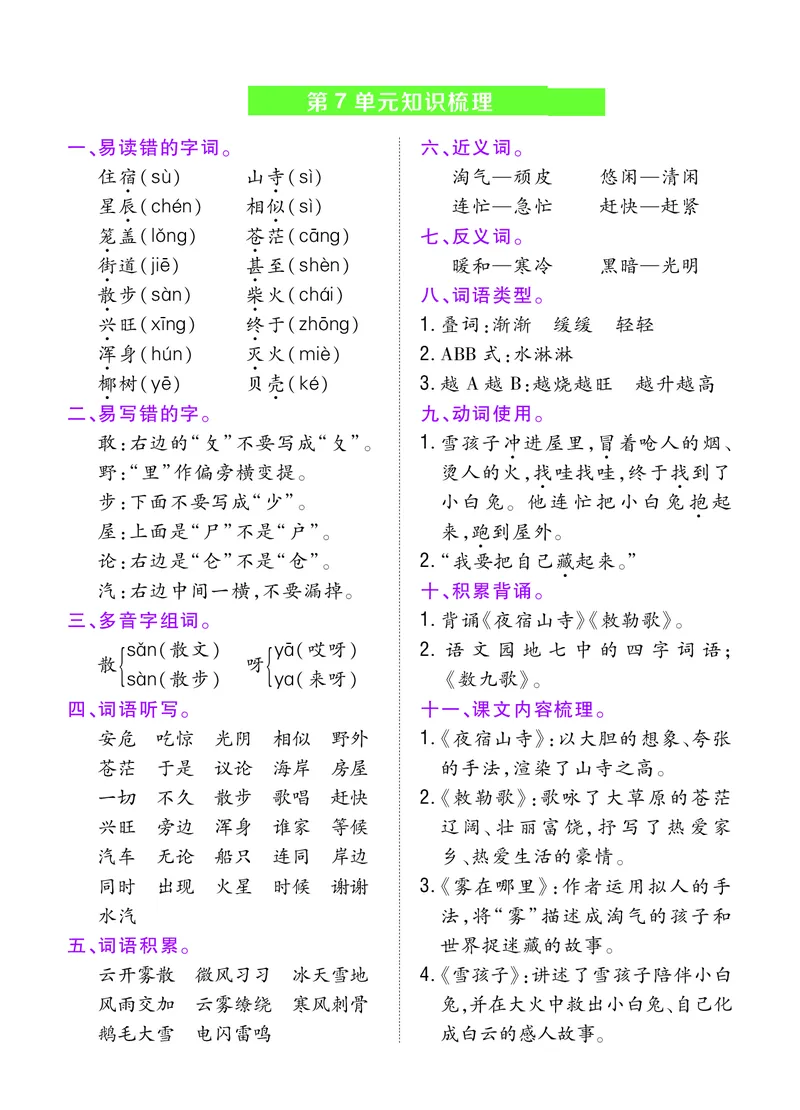 二年级上册单元知识梳理(1)(1)_小学1-6年级常用的上册资源汇总_二年级上册资料(1)