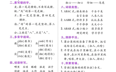 二年级上册单元知识梳理(1)(1)_小学1-6年级常用的上册资源汇总_二年级上册资料(1)