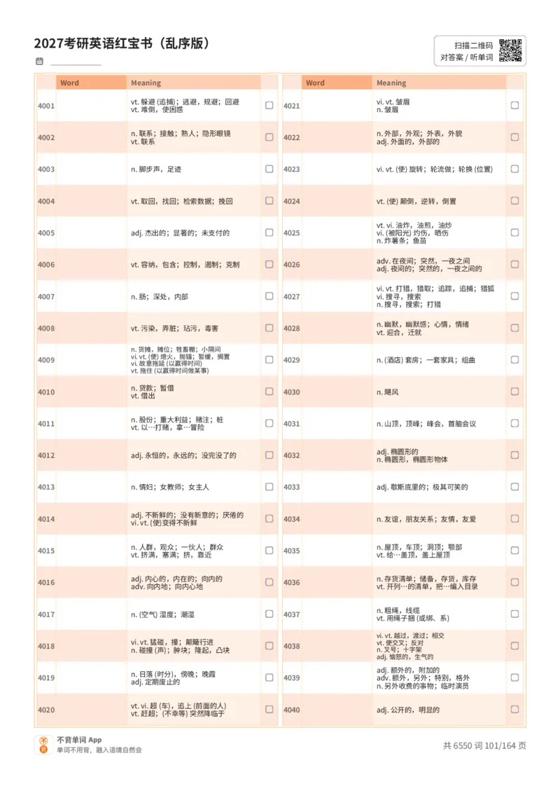 2027考研英语红宝书（乱序版）中文词表_27考研真题_考研英语一、二真题+解析（1994-2026）_03.红宝书_默写本(含正序、乱序、中英对照版)_乱序版-对照中文默写