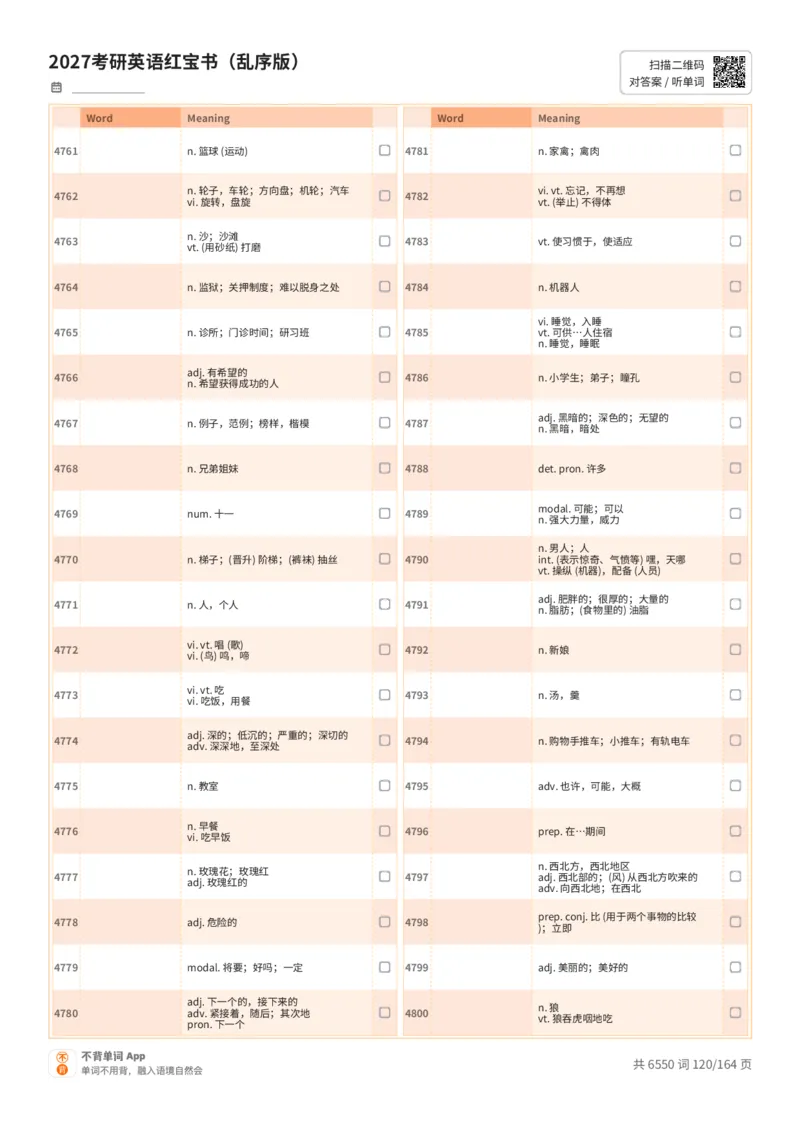 2027考研英语红宝书（乱序版）中文词表_27考研真题_考研英语一、二真题+解析（1994-2026）_03.红宝书_默写本(含正序、乱序、中英对照版)_乱序版-对照中文默写