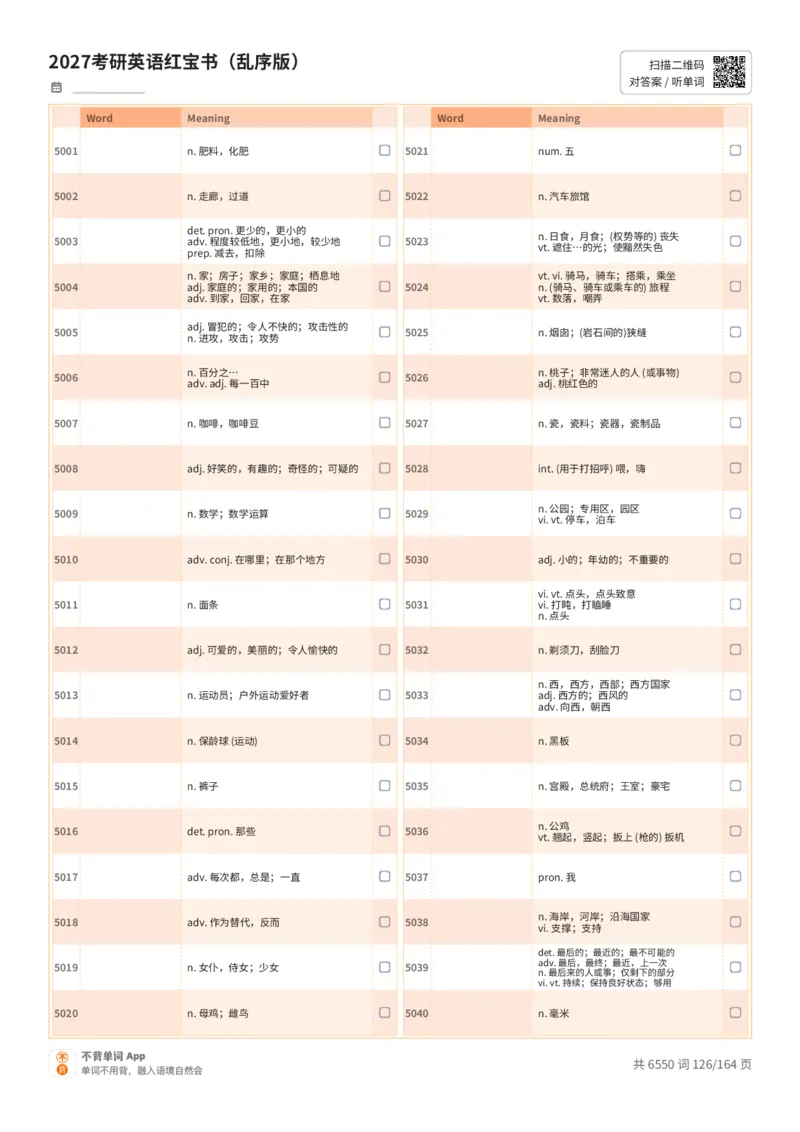 2027考研英语红宝书（乱序版）中文词表_27考研真题_考研英语一、二真题+解析（1994-2026）_03.红宝书_默写本(含正序、乱序、中英对照版)_乱序版-对照中文默写