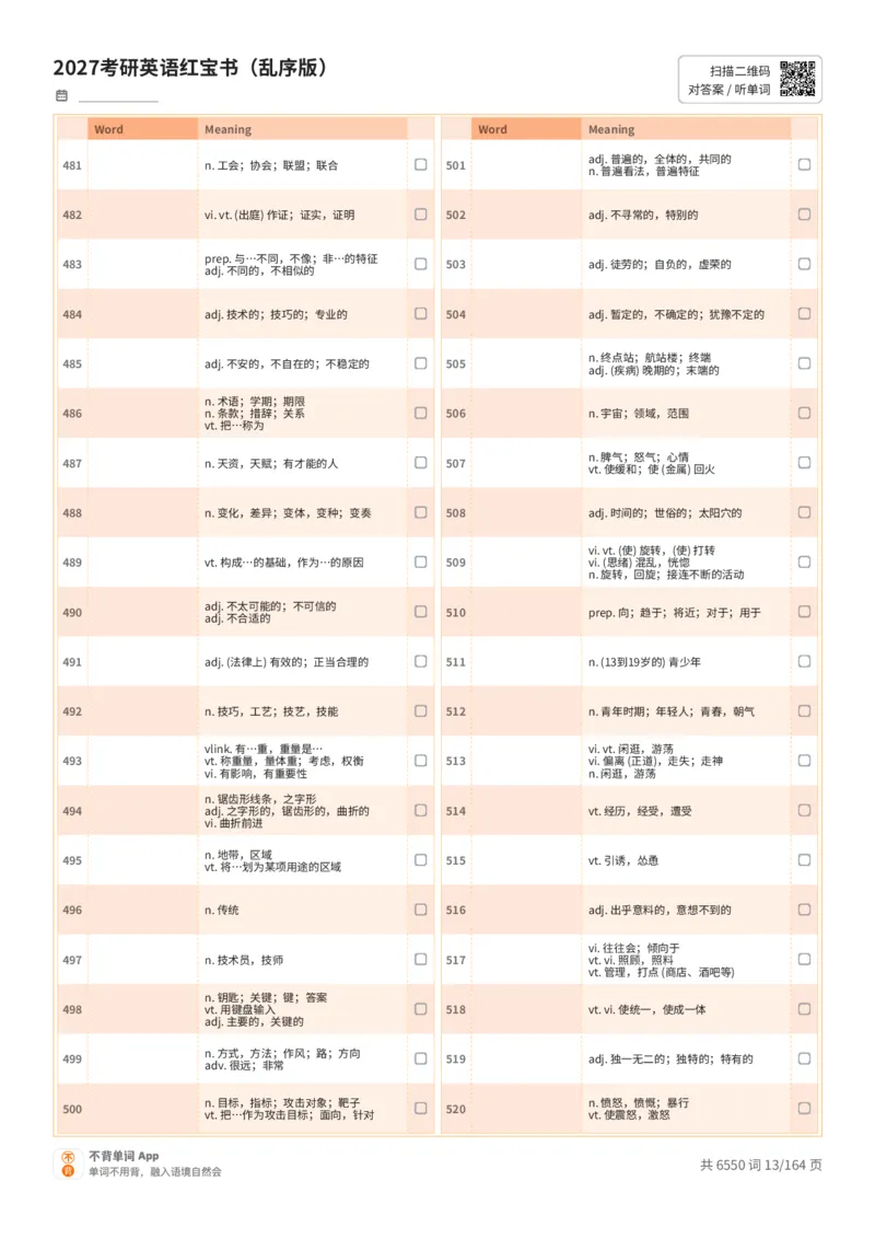 2027考研英语红宝书（乱序版）中文词表_27考研真题_考研英语一、二真题+解析（1994-2026）_03.红宝书_默写本(含正序、乱序、中英对照版)_乱序版-对照中文默写