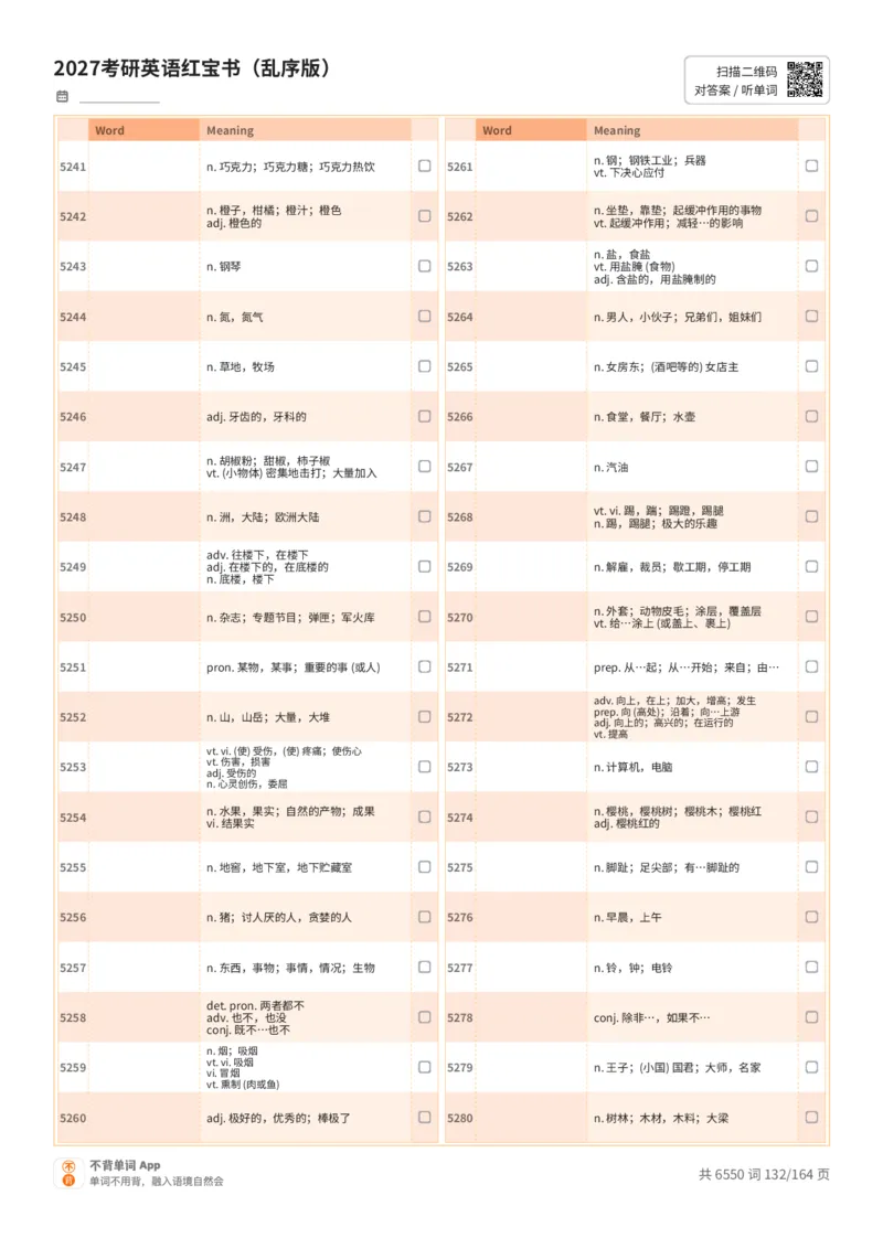2027考研英语红宝书（乱序版）中文词表_27考研真题_考研英语一、二真题+解析（1994-2026）_03.红宝书_默写本(含正序、乱序、中英对照版)_乱序版-对照中文默写