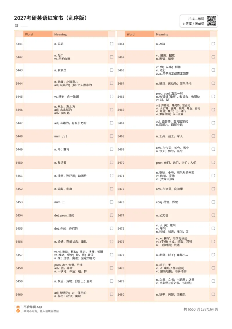 2027考研英语红宝书（乱序版）中文词表_27考研真题_考研英语一、二真题+解析（1994-2026）_03.红宝书_默写本(含正序、乱序、中英对照版)_乱序版-对照中文默写