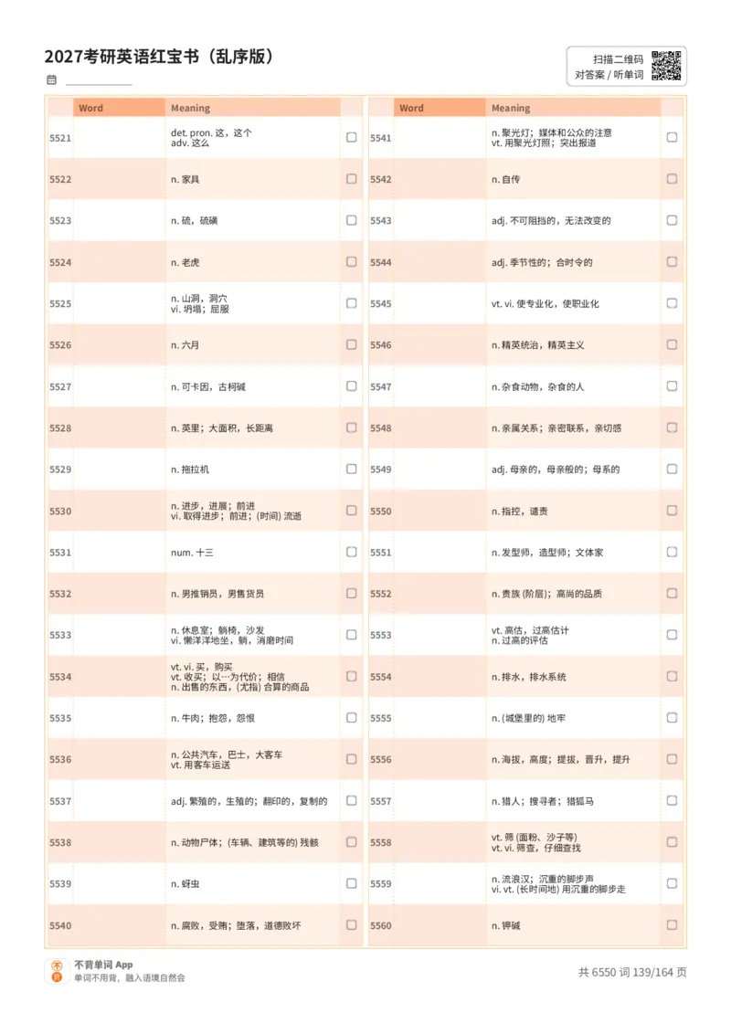 2027考研英语红宝书（乱序版）中文词表_27考研真题_考研英语一、二真题+解析（1994-2026）_03.红宝书_默写本(含正序、乱序、中英对照版)_乱序版-对照中文默写