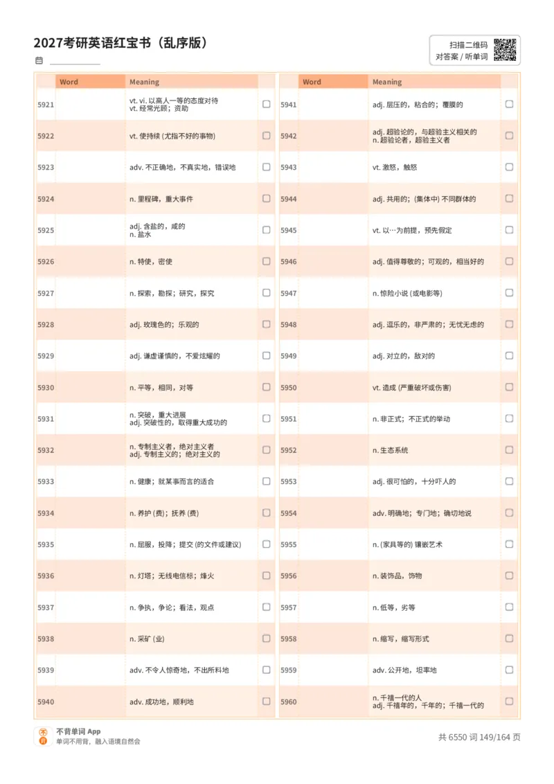 2027考研英语红宝书（乱序版）中文词表_27考研真题_考研英语一、二真题+解析（1994-2026）_03.红宝书_默写本(含正序、乱序、中英对照版)_乱序版-对照中文默写