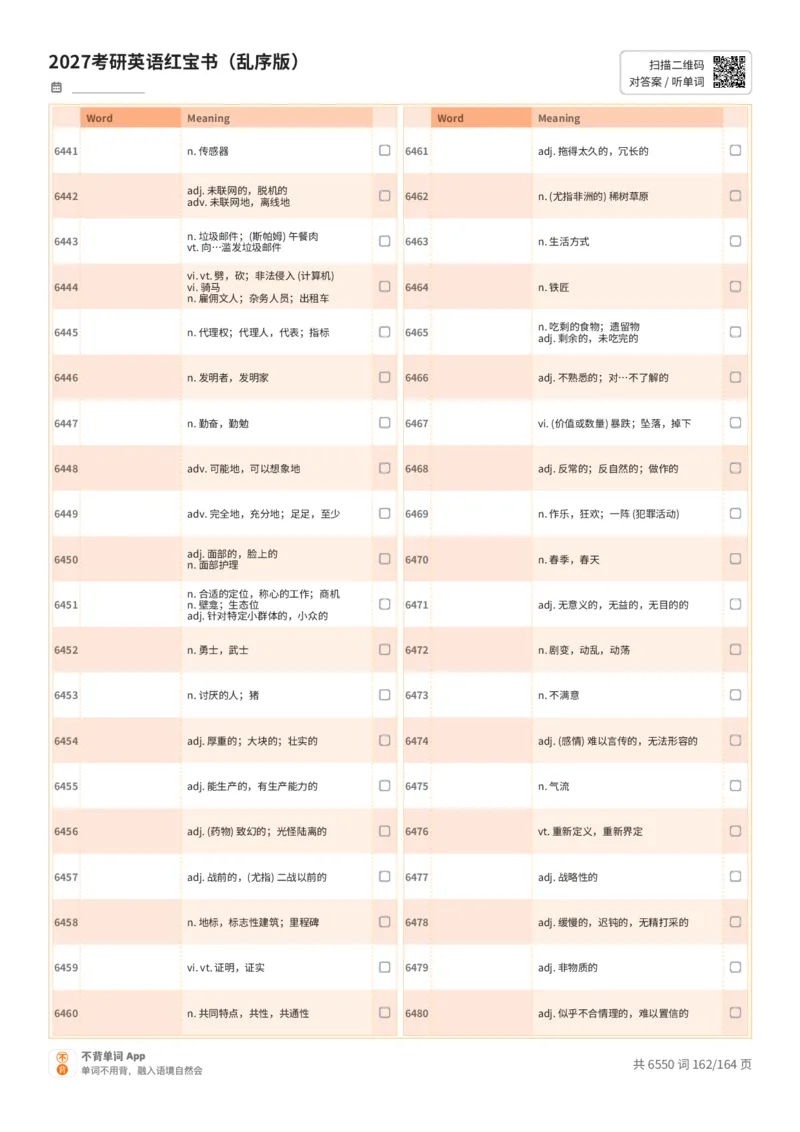 2027考研英语红宝书（乱序版）中文词表_27考研真题_考研英语一、二真题+解析（1994-2026）_03.红宝书_默写本(含正序、乱序、中英对照版)_乱序版-对照中文默写