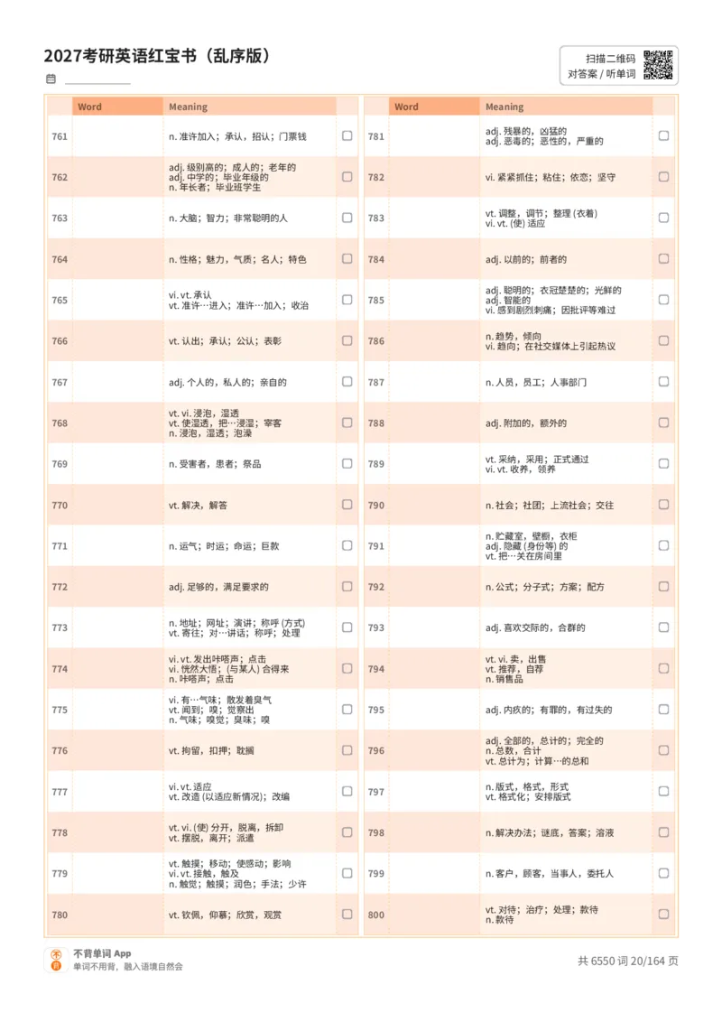 2027考研英语红宝书（乱序版）中文词表_27考研真题_考研英语一、二真题+解析（1994-2026）_03.红宝书_默写本(含正序、乱序、中英对照版)_乱序版-对照中文默写