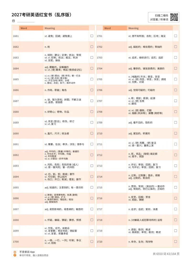 2027考研英语红宝书（乱序版）中文词表_27考研真题_考研英语一、二真题+解析（1994-2026）_03.红宝书_默写本(含正序、乱序、中英对照版)_乱序版-对照中文默写
