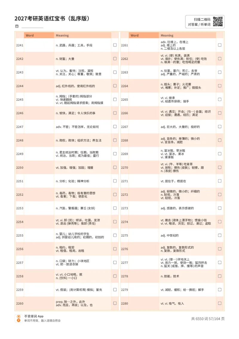 2027考研英语红宝书（乱序版）中文词表_27考研真题_考研英语一、二真题+解析（1994-2026）_03.红宝书_默写本(含正序、乱序、中英对照版)_乱序版-对照中文默写