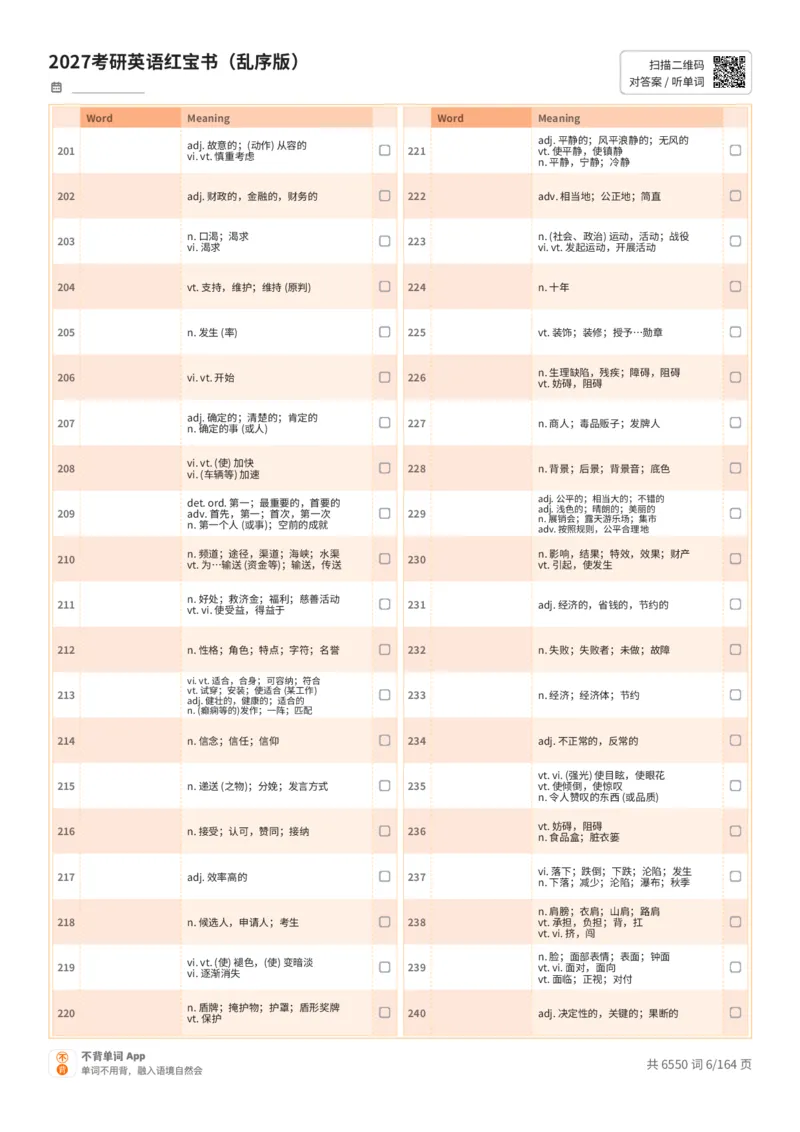 2027考研英语红宝书（乱序版）中文词表_27考研真题_考研英语一、二真题+解析（1994-2026）_03.红宝书_默写本(含正序、乱序、中英对照版)_乱序版-对照中文默写