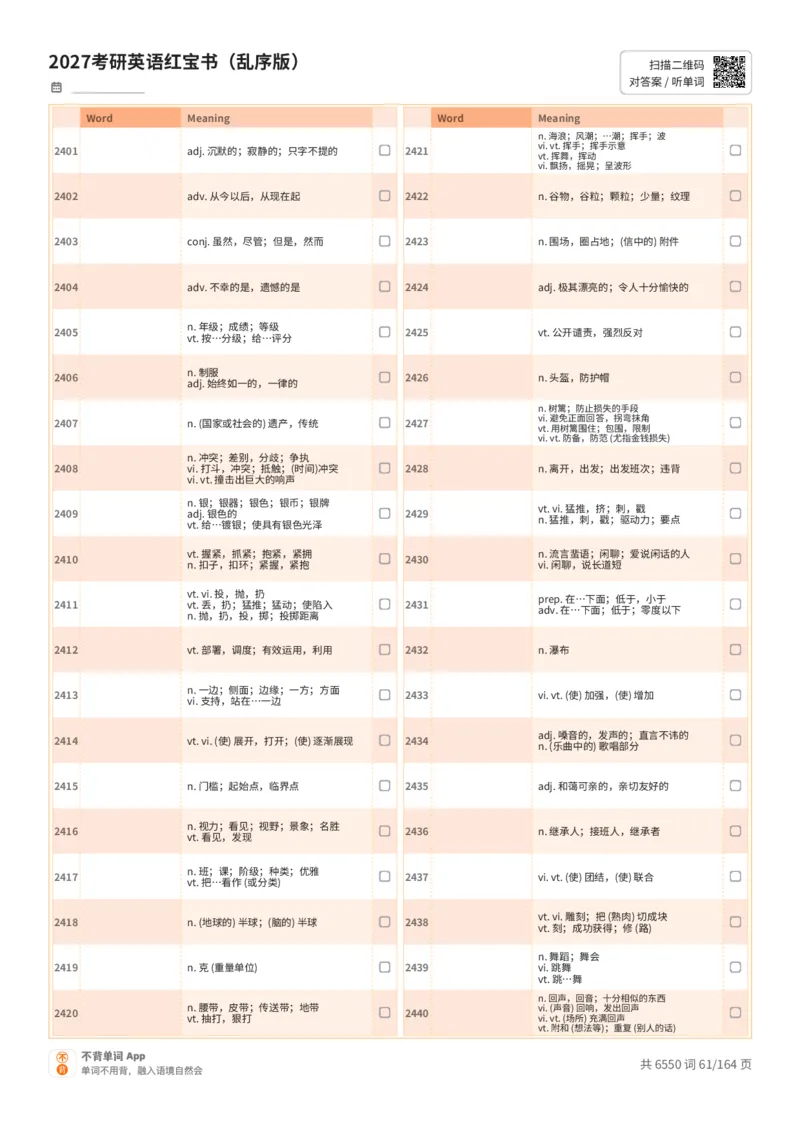 2027考研英语红宝书（乱序版）中文词表_27考研真题_考研英语一、二真题+解析（1994-2026）_03.红宝书_默写本(含正序、乱序、中英对照版)_乱序版-对照中文默写