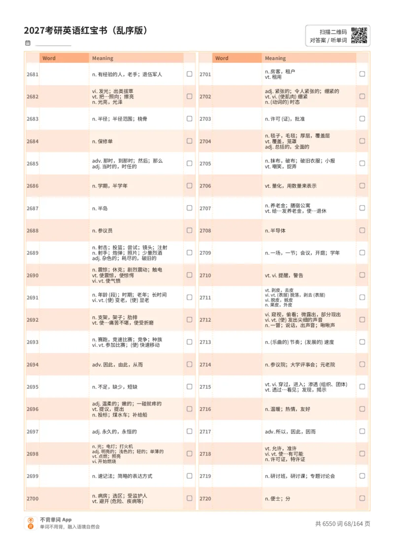 2027考研英语红宝书（乱序版）中文词表_27考研真题_考研英语一、二真题+解析（1994-2026）_03.红宝书_默写本(含正序、乱序、中英对照版)_乱序版-对照中文默写