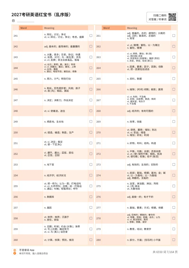 2027考研英语红宝书（乱序版）中文词表_27考研真题_考研英语一、二真题+解析（1994-2026）_03.红宝书_默写本(含正序、乱序、中英对照版)_乱序版-对照中文默写