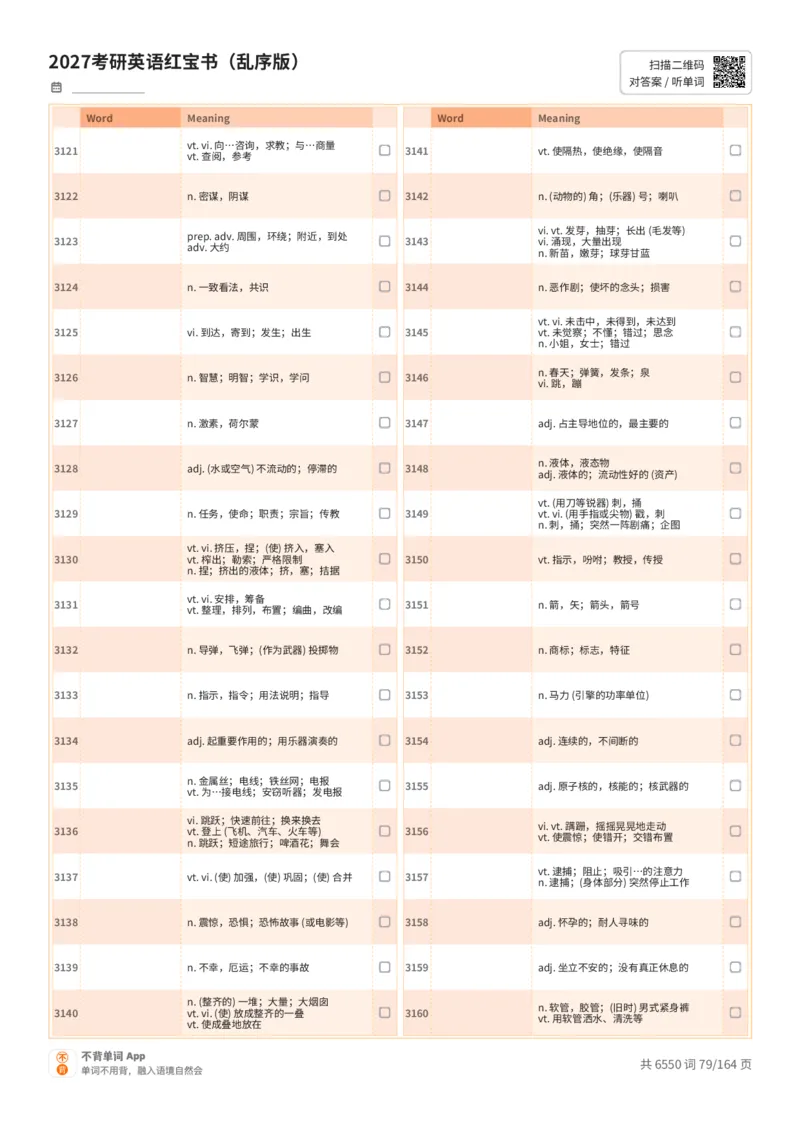 2027考研英语红宝书（乱序版）中文词表_27考研真题_考研英语一、二真题+解析（1994-2026）_03.红宝书_默写本(含正序、乱序、中英对照版)_乱序版-对照中文默写