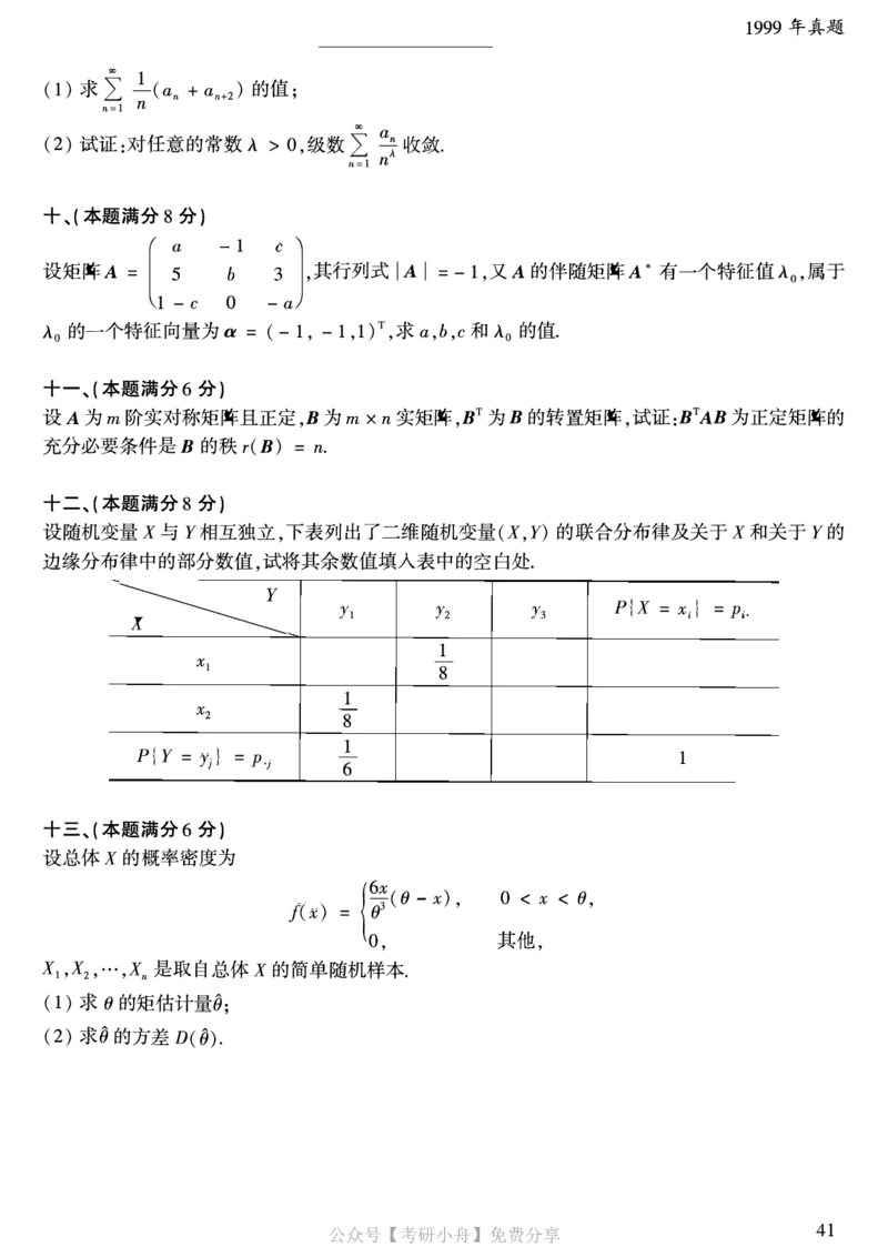 合集打印1987-2009年考研数学一真题72页公众号：考研小舟_27考研真题_考研数学一、二、三历年真题+考研数学资料（1994-2026）_考研数学真题（1987-2026）_数学一