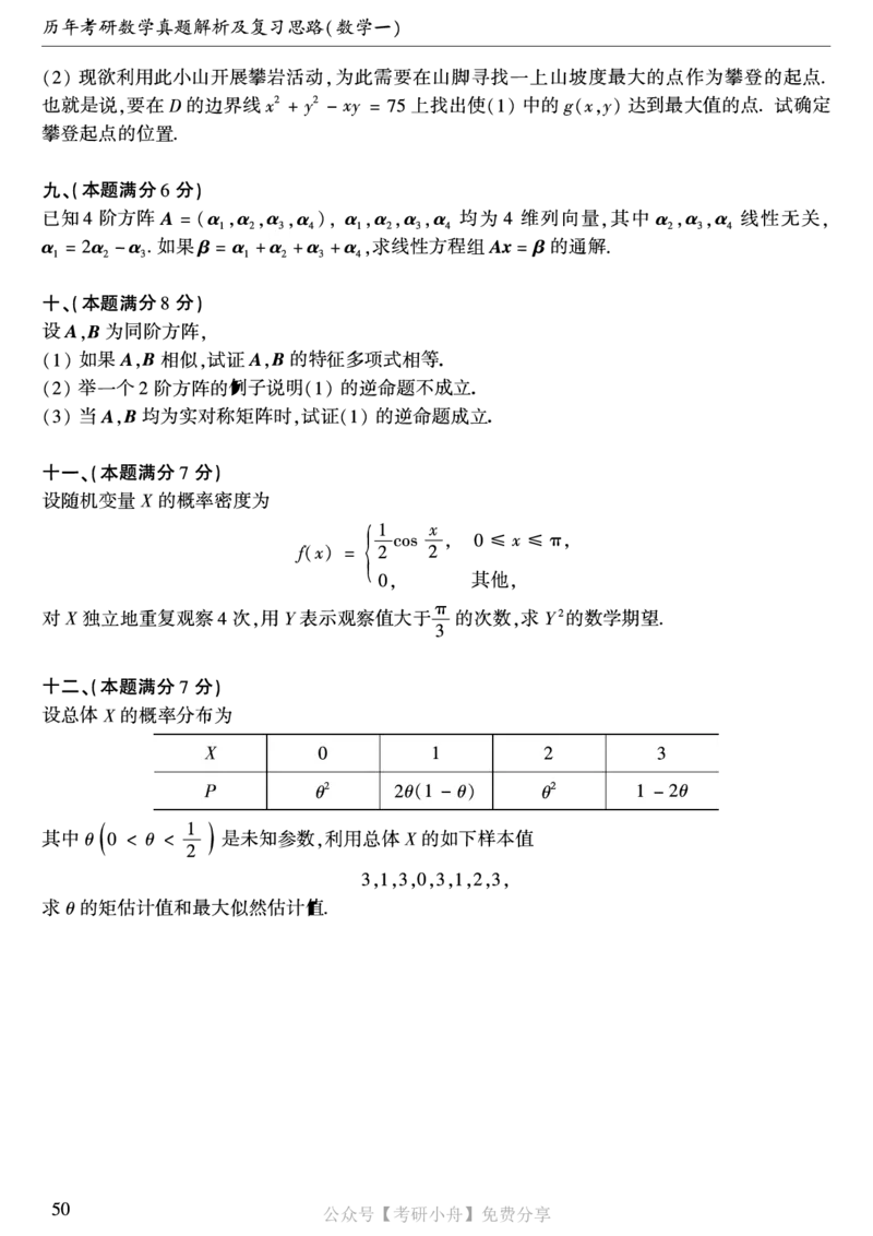合集打印1987-2009年考研数学一真题72页公众号：考研小舟_27考研真题_考研数学一、二、三历年真题+考研数学资料（1994-2026）_考研数学真题（1987-2026）_数学一