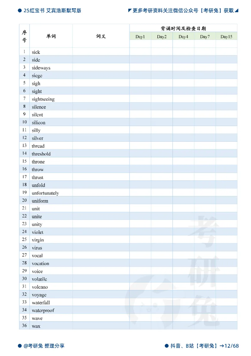 2025考研红宝书默写本-基础词_27考研真题_考研英语一、二真题+解析（1994-2026）_考研词汇默写本合集_红宝书默写本
