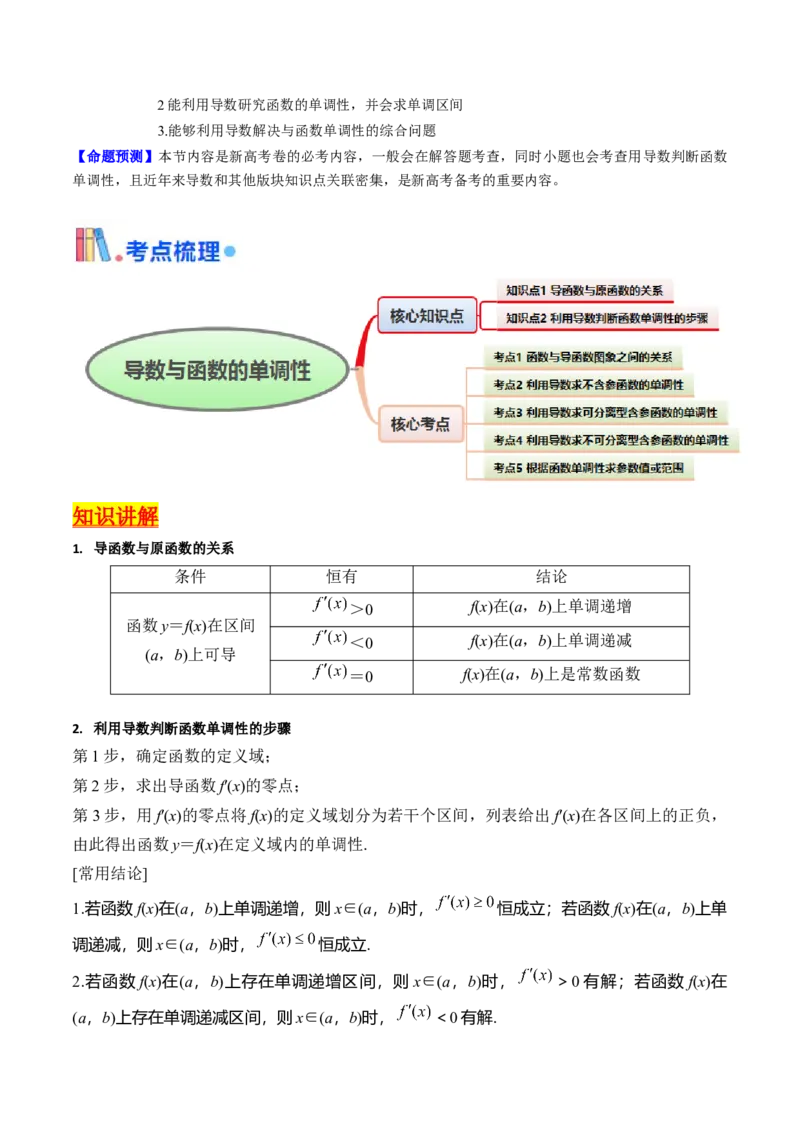 第02讲导数与函数的单调性（教师版）_2025年新高考资料_一轮复习_备战2025年高考数学一轮复习考点帮_备战2025年高考数学一轮复习考点帮（新高考通用）（完结）_第二部分专项讲义
