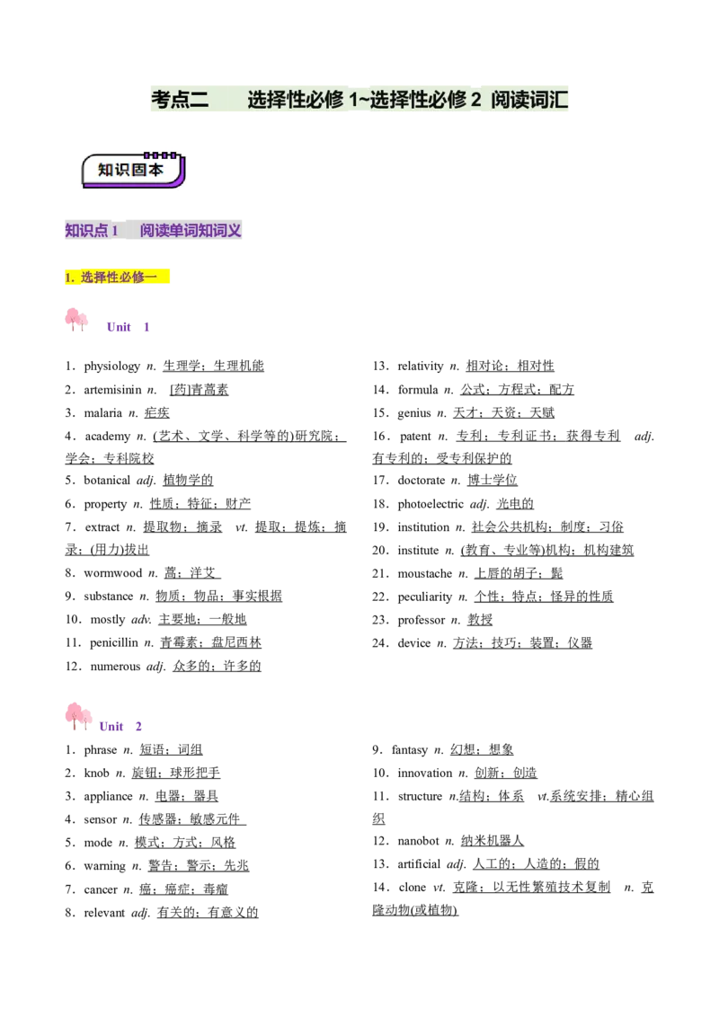 第02讲单词+短语（选择性必修一~选择性必修二）重点易考单词变形+词义辨析（讲义）（解析版）_03高考英语_2025年新高考资料_一轮复习_词汇