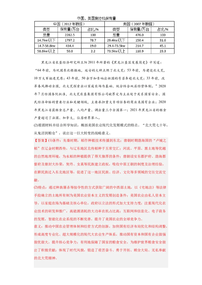 现代食物的生产、储备与食品安全-2023-2024学年高三历史二轮（专题训练）解析版_07高考历史_2024年新高考资料_2.2024二轮复习_2024届高三历史统编版二轮复习专项训练