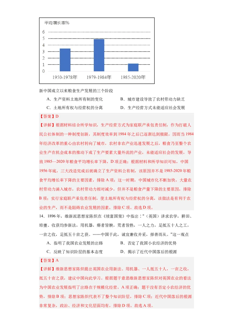 现代食物的生产、储备与食品安全-2023-2024学年高三历史二轮（专题训练）解析版_07高考历史_2024年新高考资料_2.2024二轮复习_2024届高三历史统编版二轮复习专项训练