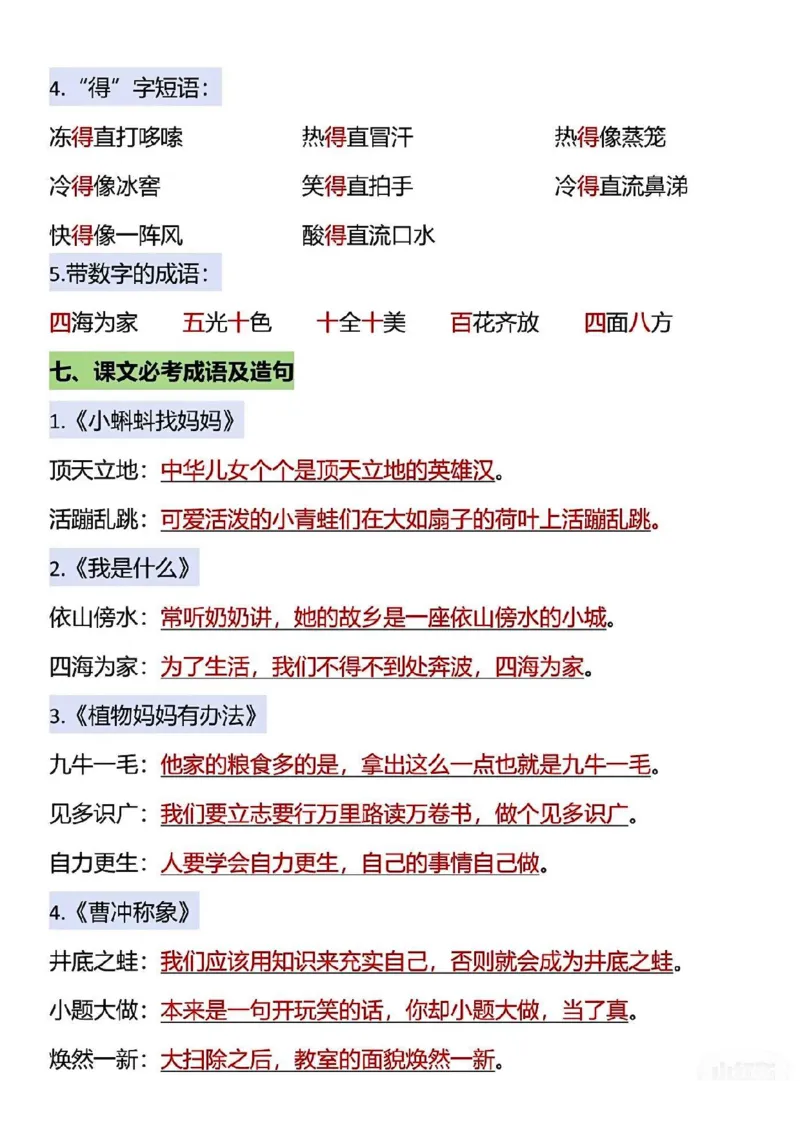 二年级上册语文必背知识点汇总(1)_小学1-6年级常用的上册资源汇总_二年级上册资料(1)