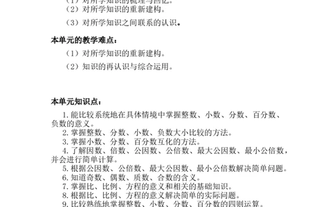 单元概述与课时安排_小学1-6年级常用的上册资源汇总_六年级上册资料(1)_6年级下册教学资源包教案+学案_第六单元回顾与整理（教案）_教案