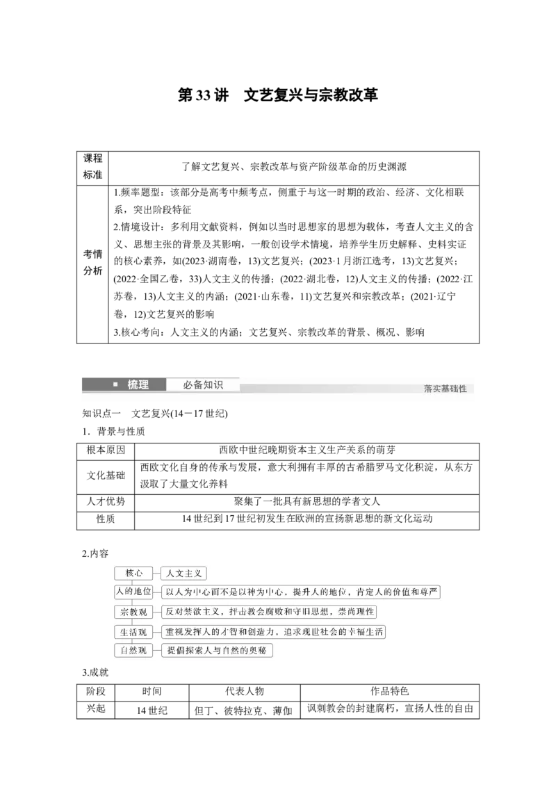 板块四　第十二单元　第33讲　文艺复兴与宗教改革_07高考历史_2025年新高考资料_一轮复习_2025高考大一轮复习讲义+课件精准备考2025年新高三历史一轮复习备课课件（完结）