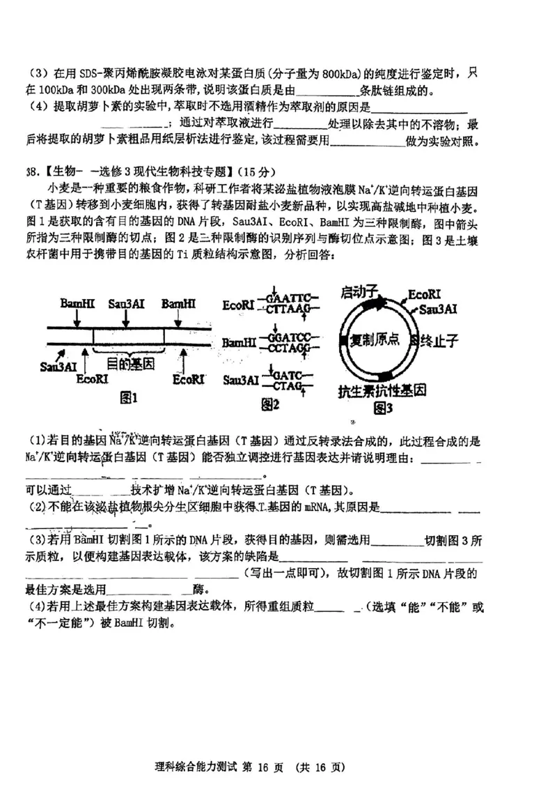 理综试卷_05高考化学_高考模拟题_全国课标版_江西省新余市2022-2023学年度上学期期末质量检测（一模）理综_江西省新余市2022-2023学年度上学期期末质量检测（一模）理综