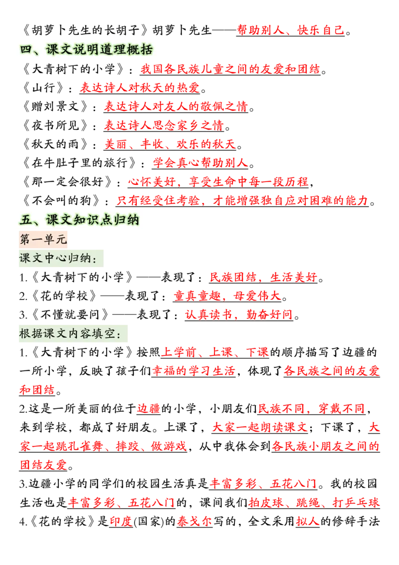 三年级上册语文期中复习高频考点汇总_小学1-6年级常用的上册资源汇总_三年级上册资料(1)
