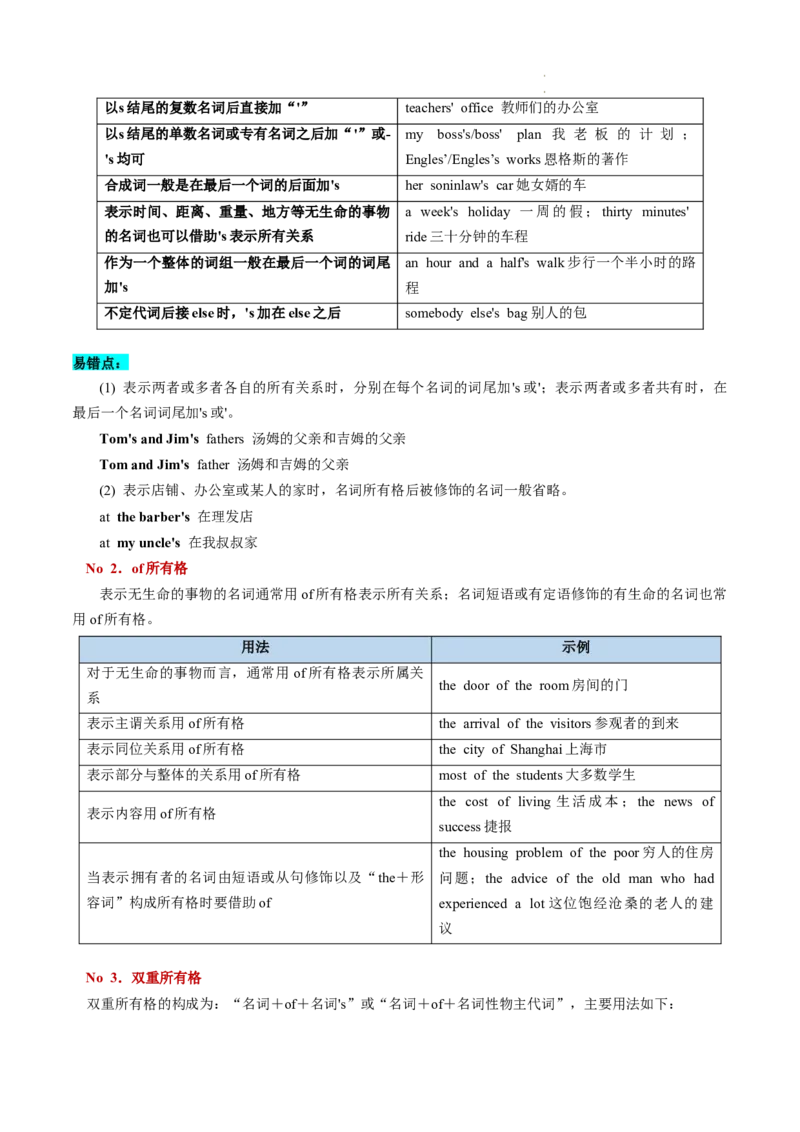 第01讲名词（讲义）--2024年高考英语一轮复习讲练测（新教材新高考）（原卷版）_03高考英语_新高考复习资料_2024年新高考资料_一轮复习资料_第一部分语法