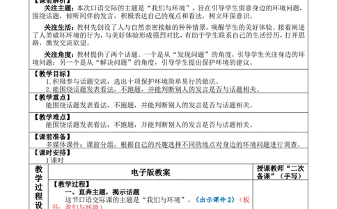 口语交际：我们与环境优质版教案_25秋1-6年级语文上册课件教案_25秋统编版语文四年级上册_统编版语文四年级上册教学资源包（25秋七彩课堂）_1.第一单元_口语交际：我们与环境_教案