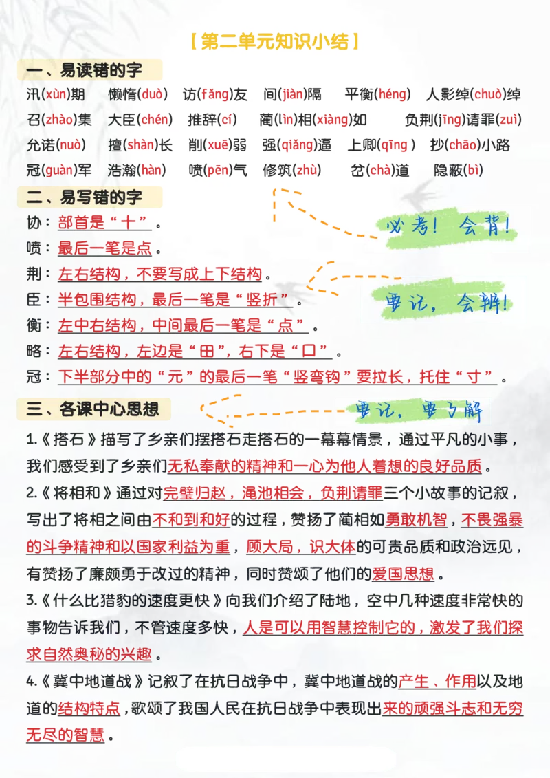 五上语文-期中高频考点知识汇总-第1-4单元(1)(1)(1)_小学1-6年级常用的上册资源汇总_五年级上册资料(1)